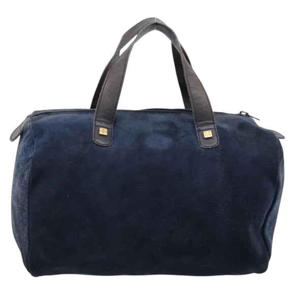 LOEWE Hand Bag Suede Navy Gold Auth 200957