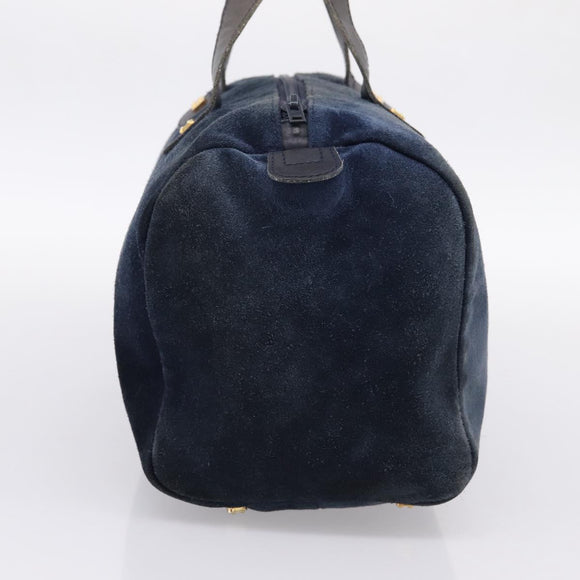 LOEWE Hand Bag Suede Navy Gold Auth 200957