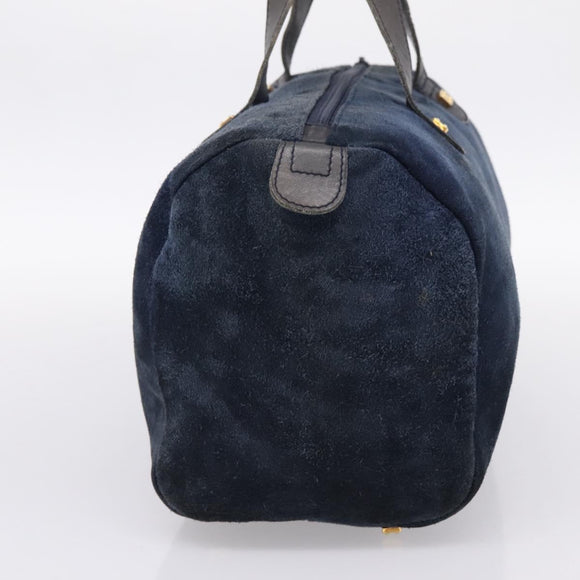 LOEWE Hand Bag Suede Navy Gold Auth 200957