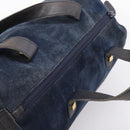 LOEWE Hand Bag Suede Navy Gold Auth 200957-6