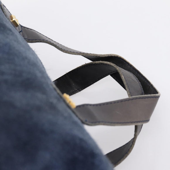 LOEWE Hand Bag Suede Navy Gold Auth 200957