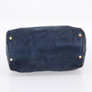 LOEWE Hand Bag Suede Navy Gold Auth 200957-5
