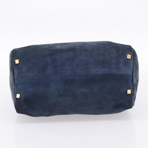 LOEWE Hand Bag Suede Navy Gold Auth 200957
