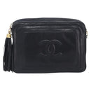 CHANEL Matelasse Chain Shoulder Bag Lamb Skin Black Gold CC Auth 200959V-2