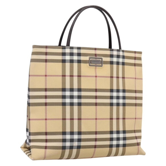BURBERRY Nova Check Hand Bag PVC Beige Silver Auth 200962