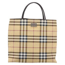 BURBERRY Nova Check Hand Bag PVC Beige Silver Auth 200962-13