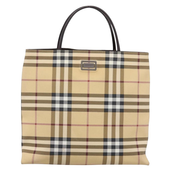 BURBERRY Nova Check Hand Bag PVC Beige Silver Auth 200962