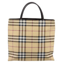 BURBERRY Nova Check Hand Bag PVC Beige Silver Auth 200962-2
