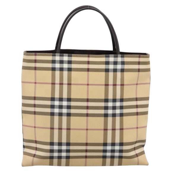 BURBERRY Nova Check Hand Bag PVC Beige Silver Auth 200962