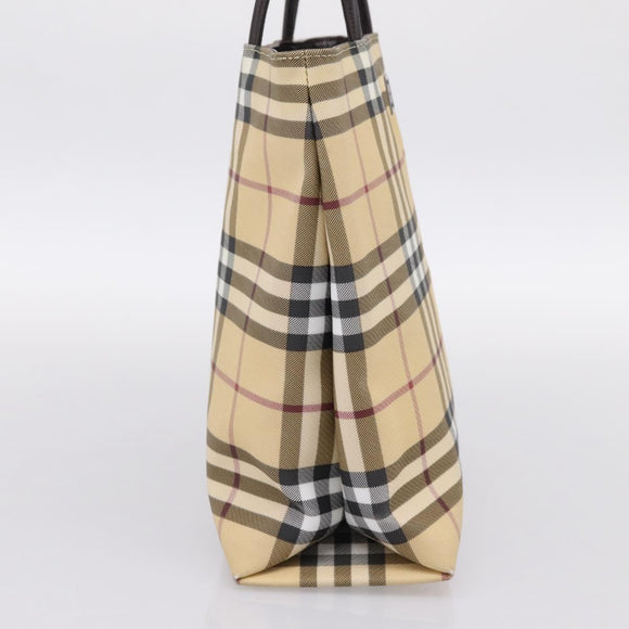 BURBERRY Nova Check Hand Bag PVC Beige Silver Auth 200962
