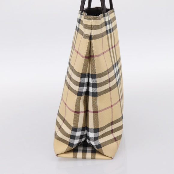 BURBERRY Nova Check Hand Bag PVC Beige Silver Auth 200962