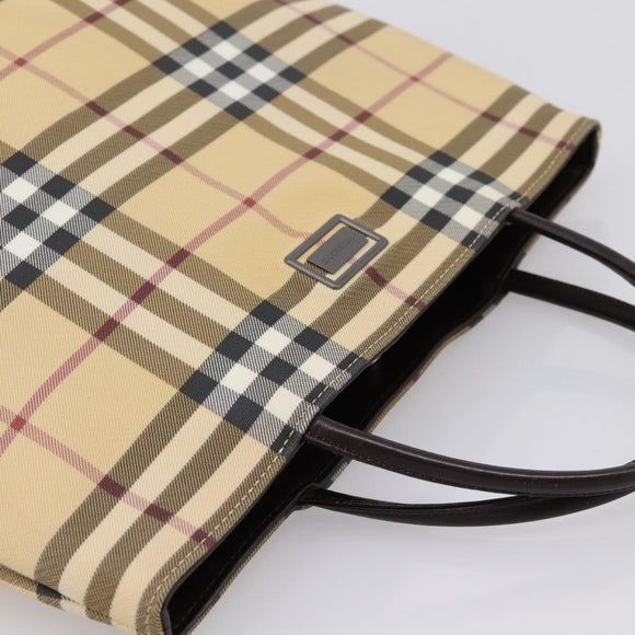 BURBERRY Nova Check Hand Bag PVC Beige Silver Auth 200962