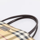 BURBERRY Nova Check Hand Bag PVC Beige Silver Auth 200962-8