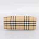 BURBERRY Nova Check Hand Bag PVC Beige Silver Auth 200962-5