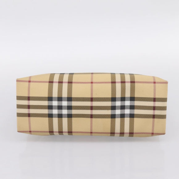 BURBERRY Nova Check Hand Bag PVC Beige Silver Auth 200962
