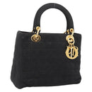 Christian Dior Lady Dior Canage Hand Bag Canvas Black Gold Auth 200963-1