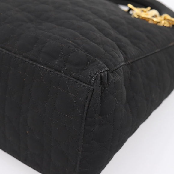 Christian Dior Lady Dior Canage Hand Bag Canvas Black Gold Auth 200963