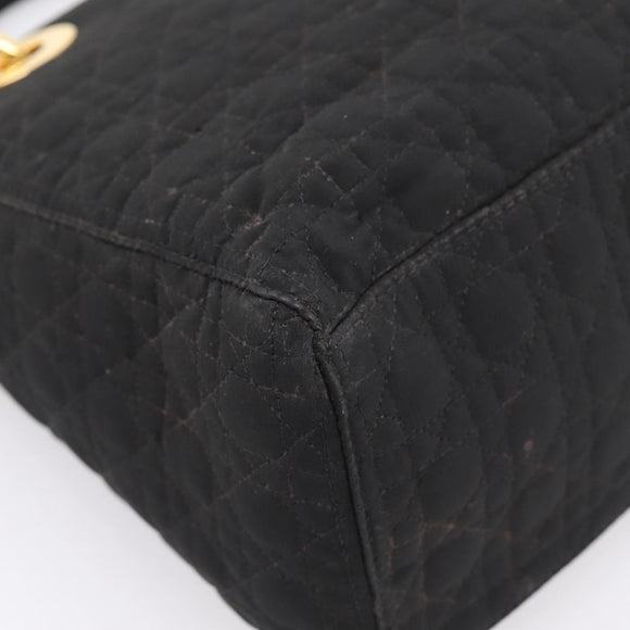 Christian Dior Lady Dior Canage Hand Bag Canvas Black Gold Auth 200963