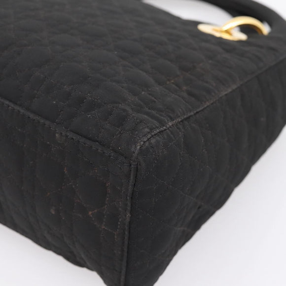 Christian Dior Lady Dior Canage Hand Bag Canvas Black Gold Auth 200963