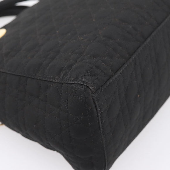 Christian Dior Lady Dior Canage Hand Bag Canvas Black Gold Auth 200963