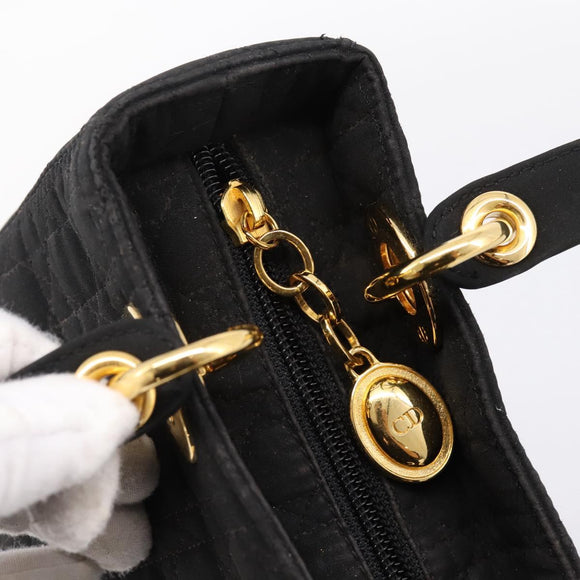 Christian Dior Lady Dior Canage Hand Bag Canvas Black Gold Auth 200963