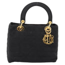 Christian Dior Lady Dior Canage Hand Bag Canvas Black Gold Auth 200963-2