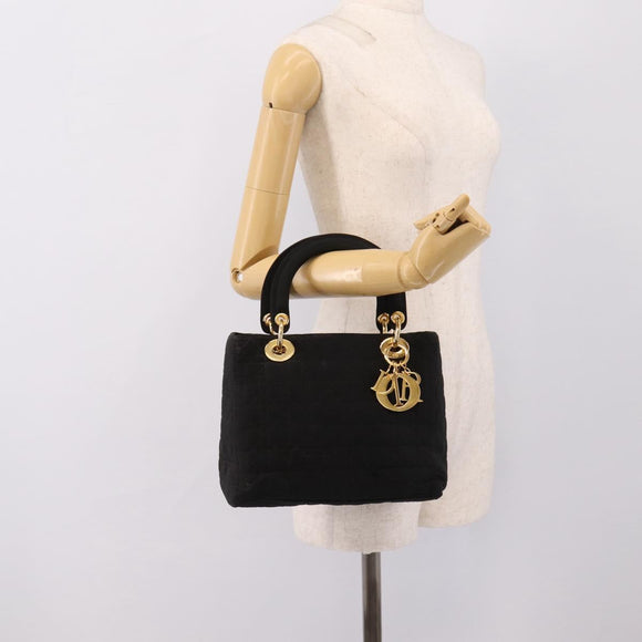 Christian Dior Lady Dior Canage Hand Bag Canvas Black Gold Auth 200963