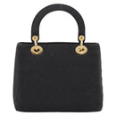 Christian Dior Lady Dior Canage Hand Bag Canvas Black Gold Auth 200963-3