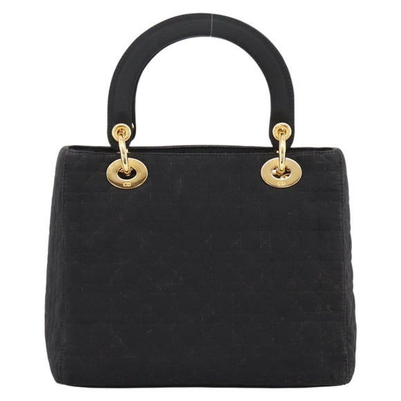 Christian Dior Lady Dior Canage Hand Bag Canvas Black Gold Auth 200963