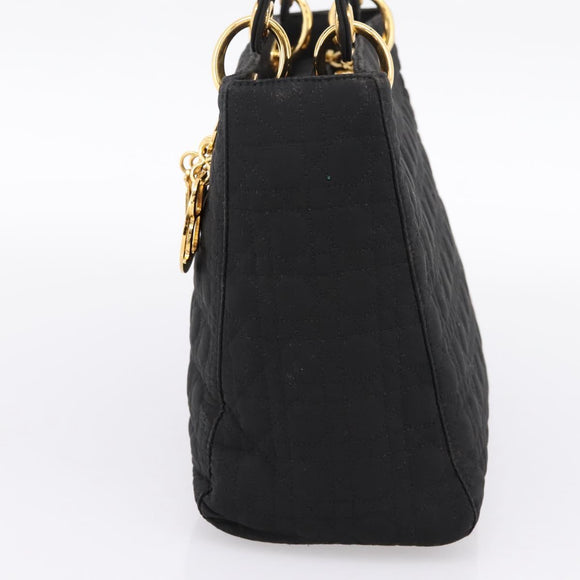 Christian Dior Lady Dior Canage Hand Bag Canvas Black Gold Auth 200963