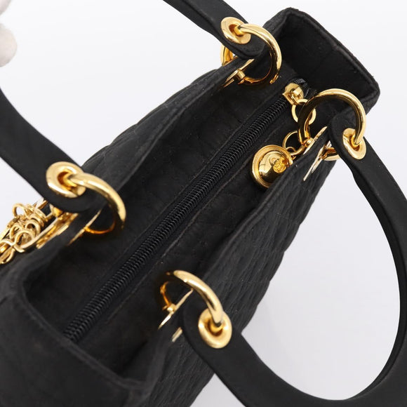 Christian Dior Lady Dior Canage Hand Bag Canvas Black Gold Auth 200963