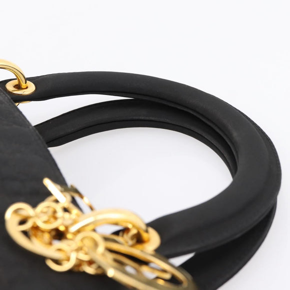 Christian Dior Lady Dior Canage Hand Bag Canvas Black Gold Auth 200963