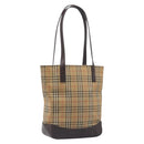 BURBERRY Nova Check Tote Bag Canvas Beige Gold Auth 200966-1