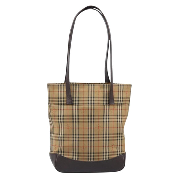 BURBERRY Nova Check Tote Bag Canvas Beige Gold Auth 200966