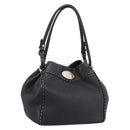 FENDI Celeria Tote Bag Leather Black Silver Auth 200968A-1