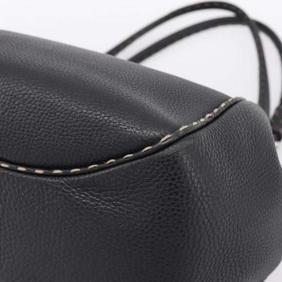 FENDI Celeria Tote Bag Leather Black Silver Auth 200968A