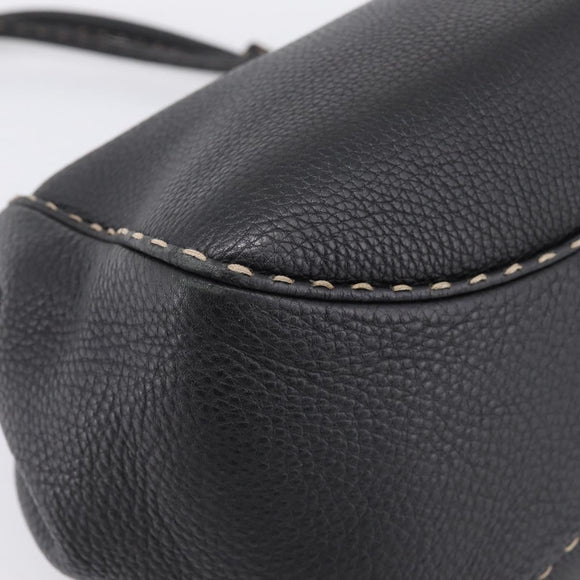 FENDI Celeria Tote Bag Leather Black Silver Auth 200968A