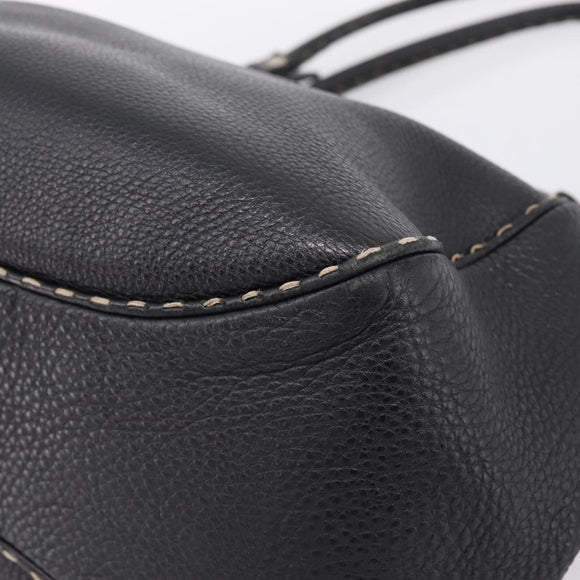 FENDI Celeria Tote Bag Leather Black Silver Auth 200968A