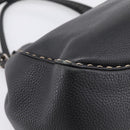 FENDI Celeria Tote Bag Leather Black Silver Auth 200968A-9