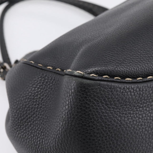 FENDI Celeria Tote Bag Leather Black Silver Auth 200968A