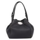 FENDI Celeria Tote Bag Leather Black Silver Auth 200968A-13