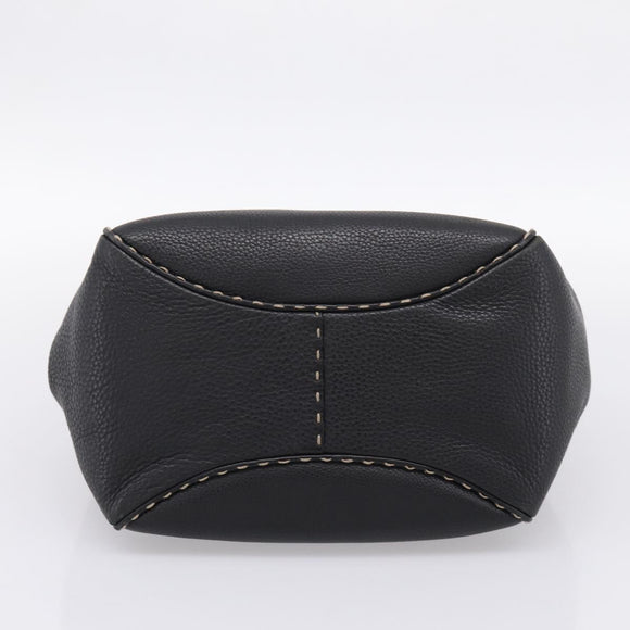 FENDI Celeria Tote Bag Leather Black Silver Auth 200968A