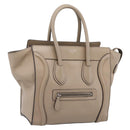 CELINE Luggage Micro Shopper Hand Bag Leather Beige Silver Auth 200973V-1