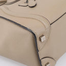 CELINE Luggage Micro Shopper Hand Bag Leather Beige Silver Auth 200973V-14