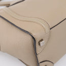 CELINE Luggage Micro Shopper Hand Bag Leather Beige Silver Auth 200973V-16