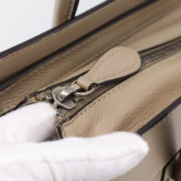 CELINE Luggage Micro Shopper Hand Bag Leather Beige Silver Auth 200973V
