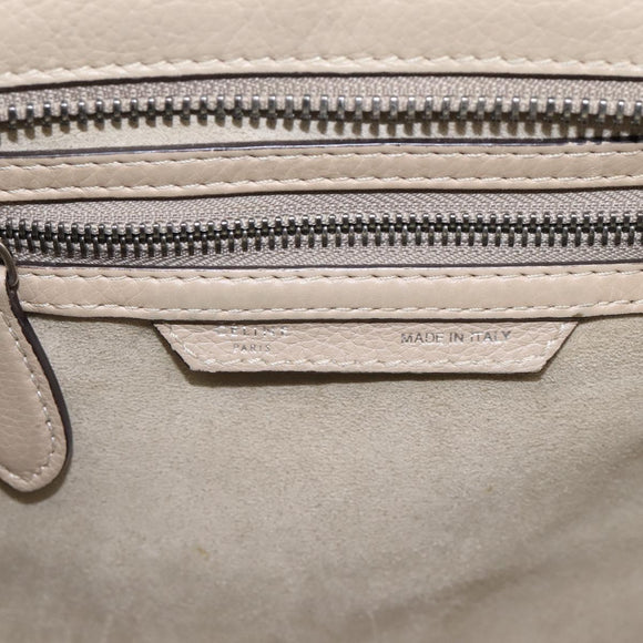 CELINE Luggage Micro Shopper Hand Bag Leather Beige Silver Auth 200973V