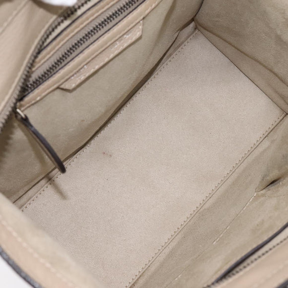 CELINE Luggage Micro Shopper Hand Bag Leather Beige Silver Auth 200973V