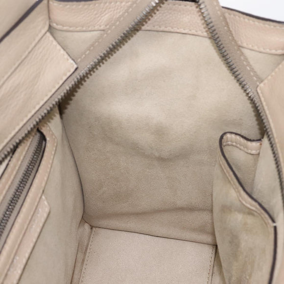 CELINE Luggage Micro Shopper Hand Bag Leather Beige Silver Auth 200973V