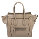 CELINE Luggage Micro Shopper Hand Bag Leather Beige Silver Auth 200973V-13